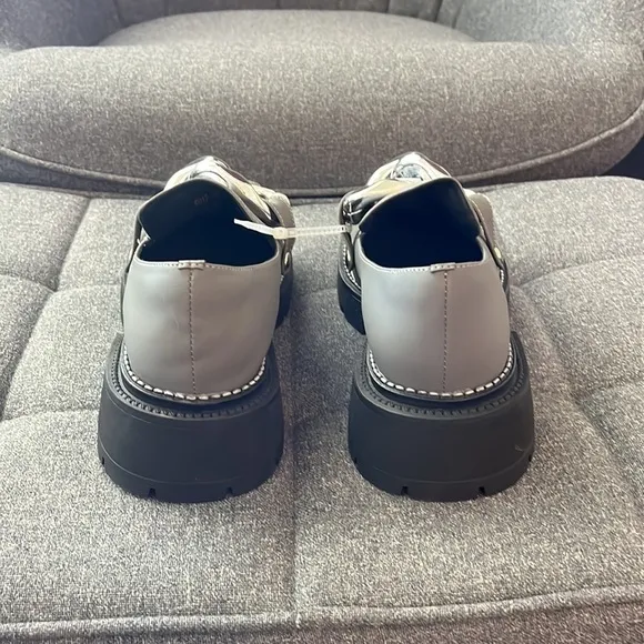 CHIKO Mhina Square Toe Block Heels Loafers Shoes NWOT.  HANDMADE CUSTOM. Grey