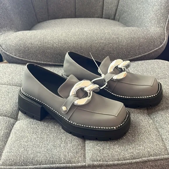 CHIKO Mhina Square Toe Block Heels Loafers Shoes NWOT.  HANDMADE CUSTOM. Grey