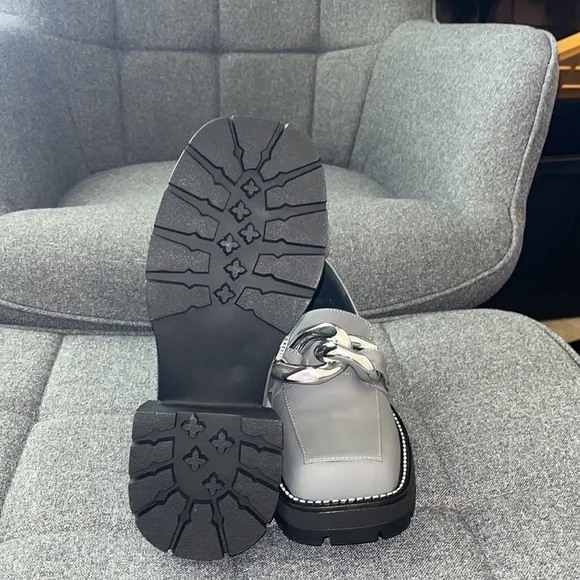 CHIKO Mhina Square Toe Block Heels Loafers Shoes NWOT.  HANDMADE CUSTOM. Grey