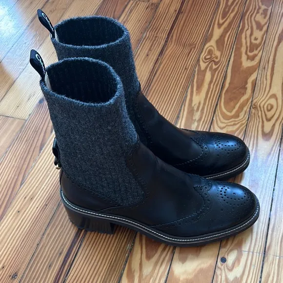 Chloe Franne Rib Knit Boots Size 40.5