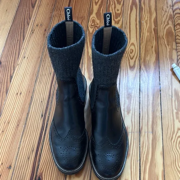 Chloe Franne Rib Knit Boots Size 40.5