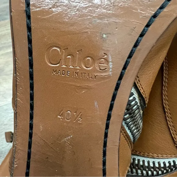 Chloe Tan / brown zip up 2 inch heal boots size 40 1/2 US 9.5