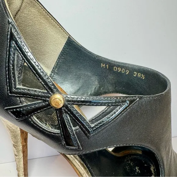 Christian Dior Lolita Black Leather Cutout Open Toe Stilettos W Silver Accents