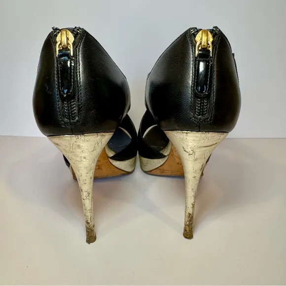 Christian Dior Lolita Black Leather Cutout Open Toe Stilettos W Silver Accents