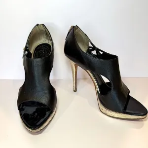 Christian Dior Lolita Black Leather Cutout Open Toe Stilettos W Silver Accents