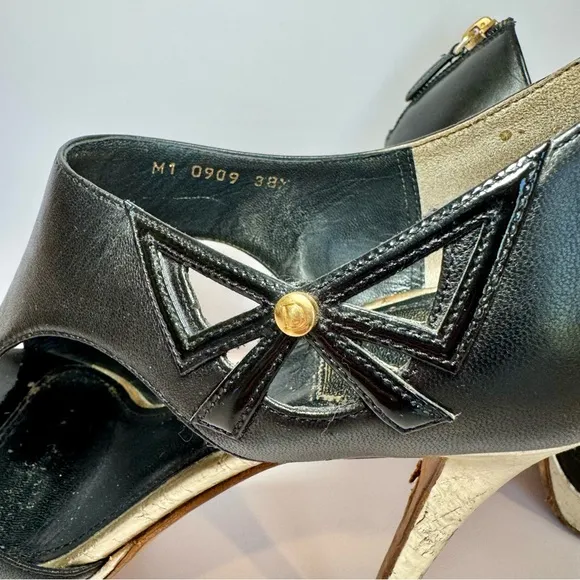 Christian Dior Lolita Black Leather Cutout Open Toe Stilettos W Silver Accents