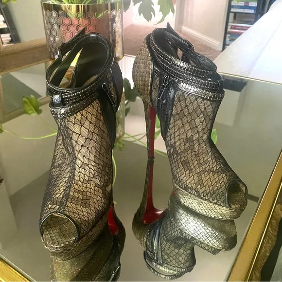 Christian Louboutin Bridget Python Lace Ankle Booties