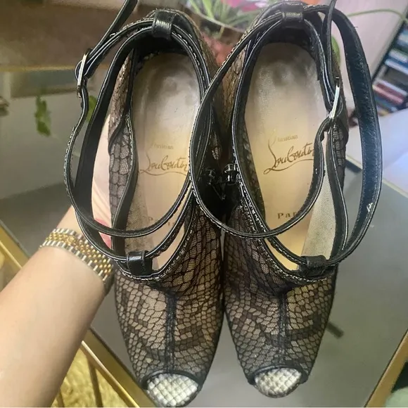 Christian Louboutin Bridget Python Lace Ankle Booties