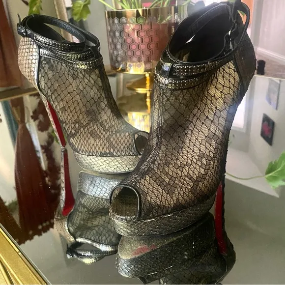 Christian Louboutin Bridget Python Lace Ankle Booties