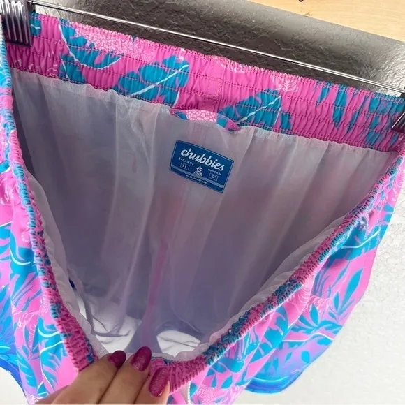 Chubbies The Hydrofoils Pink/Blue Jungle Lined Classic Swim Trunk 4&quot; Inseam XL