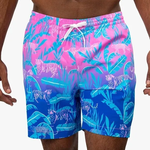 Chubbies The Hydrofoils Pink/Blue Jungle Lined Classic Swim Trunk 4&quot; Inseam XL
