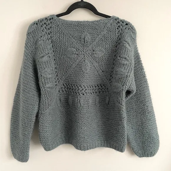 Chunky Blue Wool Blend Sweater - S/M, Italian 🇮🇹
