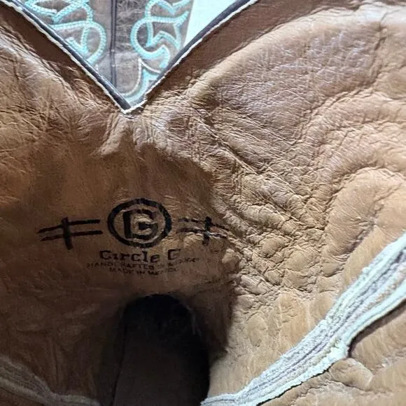 Circle G Girls Western Boots Size 6 1/2 Brown leather tourqouis Embroidered