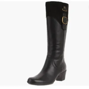 Clarks Bendables Black Leather tall heel comfort boots size 7.5 hardware NEW