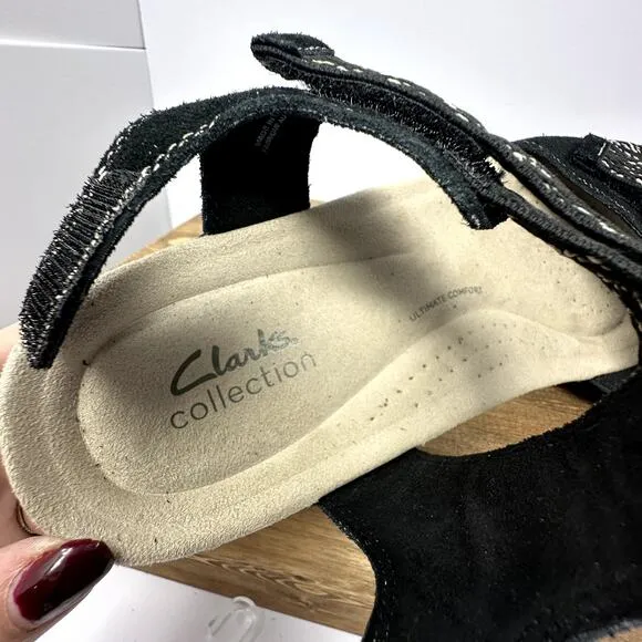 Clarks Collection Amanda Sprint Sandals Comfort Shoes Black Suede Womens 11W