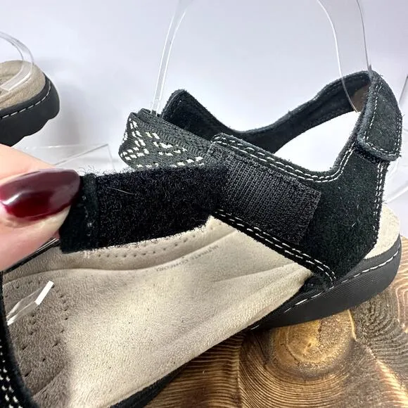 Clarks Collection Amanda Sprint Sandals Comfort Shoes Black Suede Womens 11W