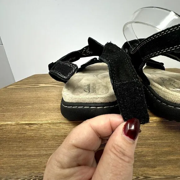 Clarks Collection Amanda Sprint Sandals Comfort Shoes Black Suede Womens 11W