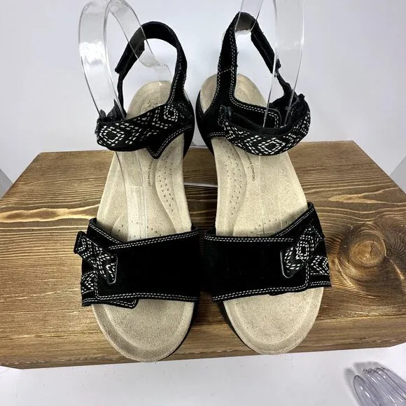 Clarks Collection Amanda Sprint Sandals Comfort Shoes Black Suede Womens 11W