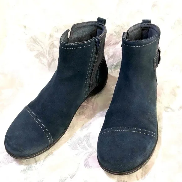 Clarks Collection Ultimate Comfort Suede Zip Ankle Boots Blue Cora Marigold 10