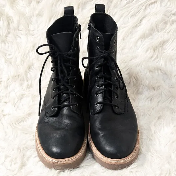 Clarks Trace Pine Boots Black Leather Lace Up  Zipper Comfort Moto Combat