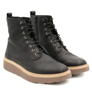 Clarks Trace Pine Boots Black Leather Lace Up  Zipper Comfort Moto Combat
