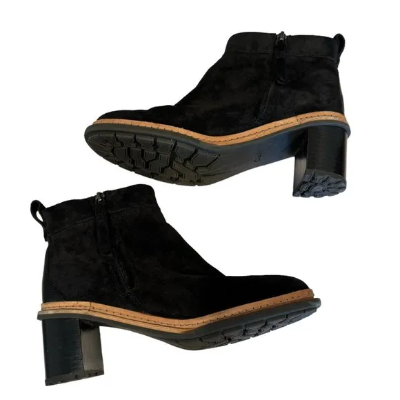Clarks Trace Shine Black Suede Leather Ankle Boots Size 8 Comfort Shoe Boot