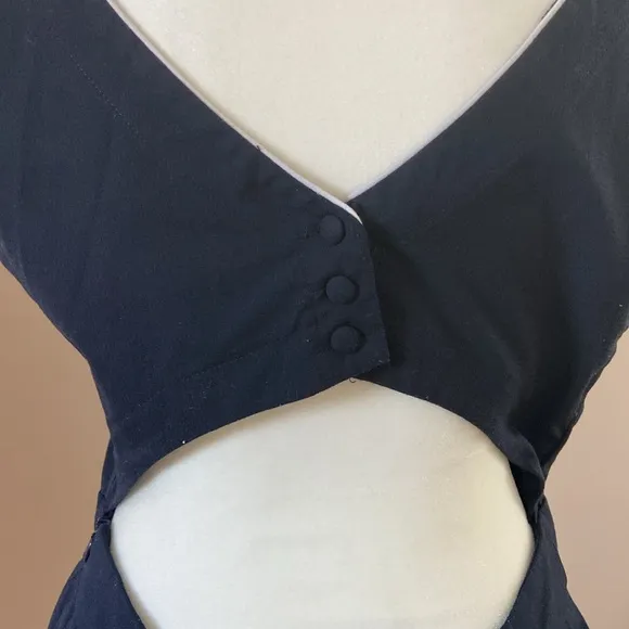 Claudie Pierlot- Vintage-Inspired Navy Fit &amp; Flare Dress with Button Shoulder