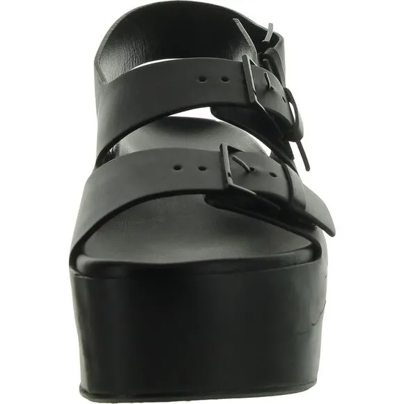 Clergerie Paris Womens Black Faux Leather Slip On Platform Sandals Shoes