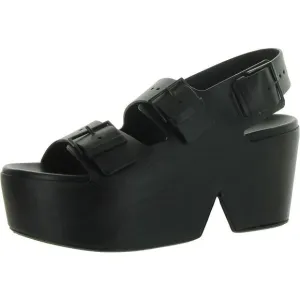 Clergerie Paris Womens Black Faux Leather Slip On Platform Sandals Shoes