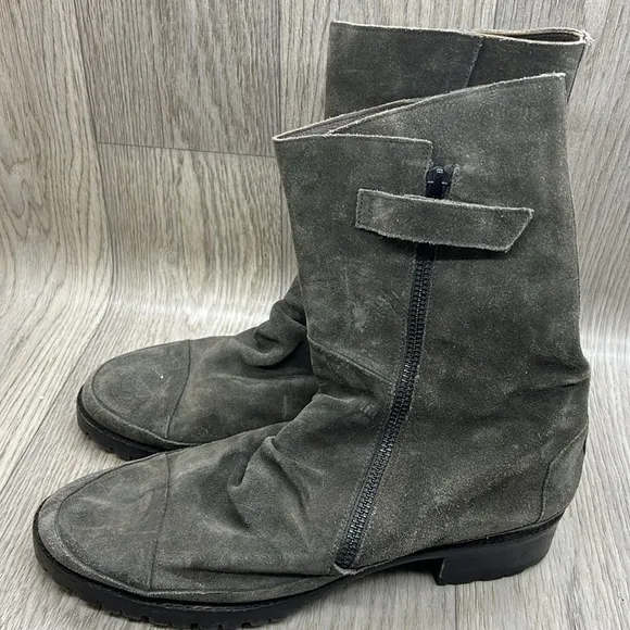 Coclico Tin Gray Suede Gathered Lug Sole And Zip Boots
