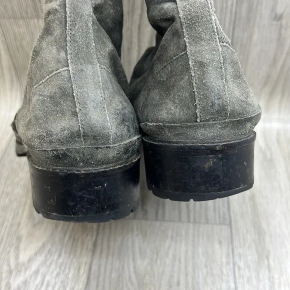 Coclico Tin Gray Suede Gathered Lug Sole And Zip Boots