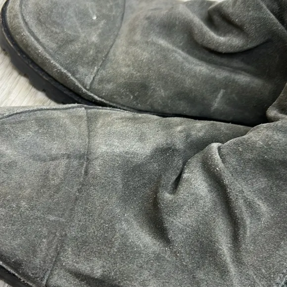 Coclico Tin Gray Suede Gathered Lug Sole And Zip Boots