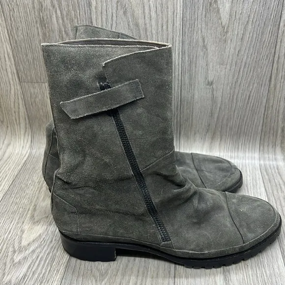 Coclico Tin Gray Suede Gathered Lug Sole And Zip Boots