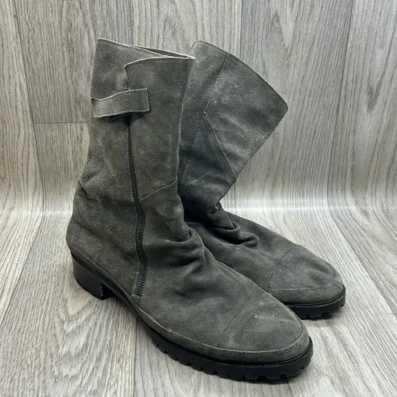 Coclico Tin Gray Suede Gathered Lug Sole And Zip Boots