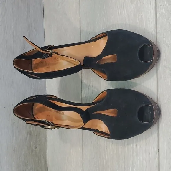 Coclico Womens Suede Ankle Strap Heels Open Toe Sandals Shoes sz 38 US 7.5
