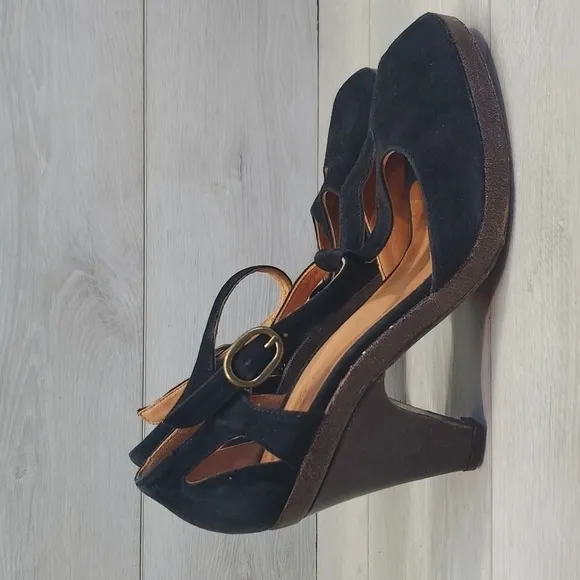 Coclico Womens Suede Ankle Strap Heels Open Toe Sandals Shoes sz 38 US 7.5