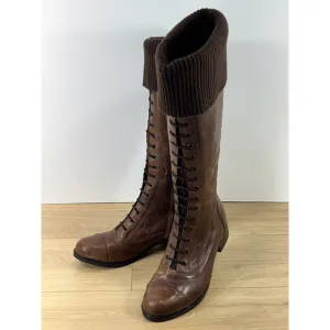 Cole‎ Haan Air WHITLEY Brown Distressed Leather Knee High Riding Boots Size 9.5