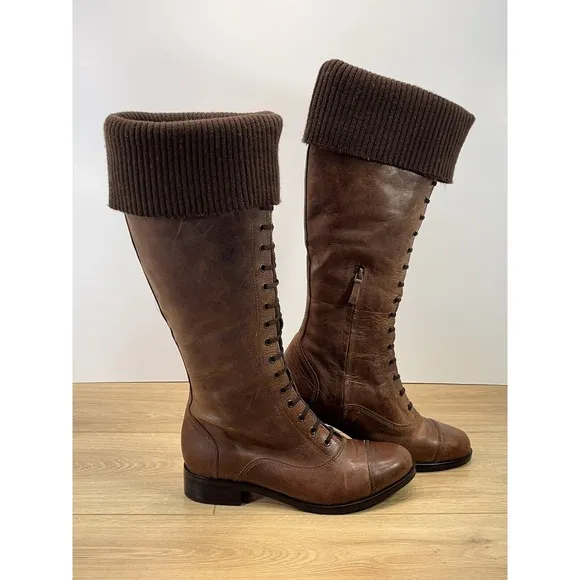 Cole‎ Haan Air WHITLEY Brown Distressed Leather Knee High Riding Boots Size 9.5