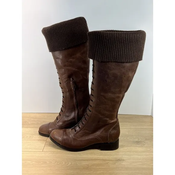 Cole‎ Haan Air WHITLEY Brown Distressed Leather Knee High Riding Boots Size 9.5