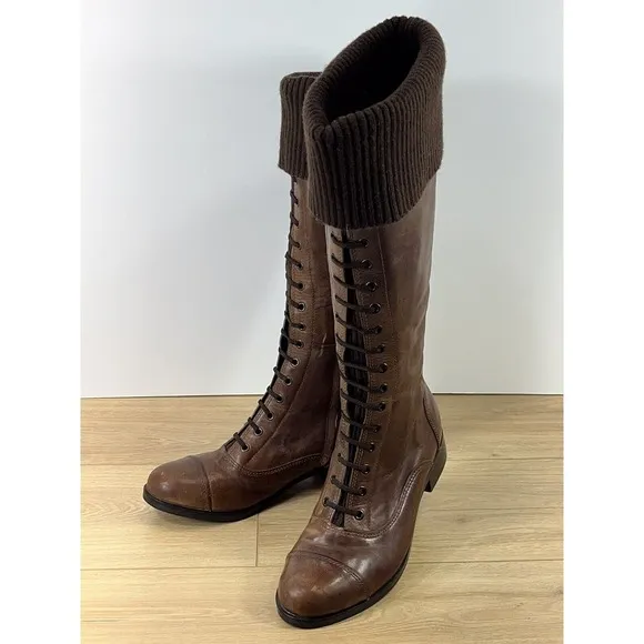 Cole‎ Haan Air WHITLEY Brown Distressed Leather Knee High Riding Boots Size 9.5