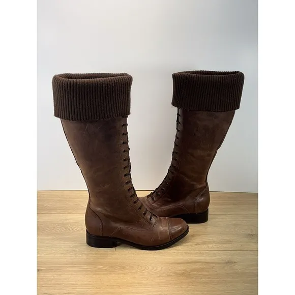 Cole‎ Haan Air WHITLEY Brown Distressed Leather Knee High Riding Boots Size 9.5