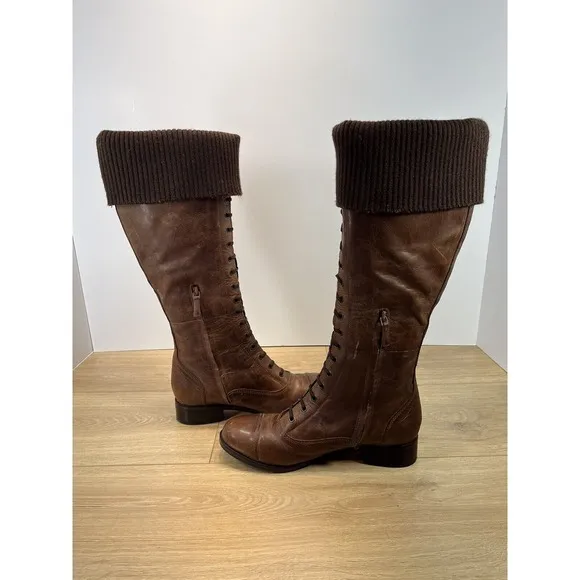 Cole‎ Haan Air WHITLEY Brown Distressed Leather Knee High Riding Boots Size 9.5