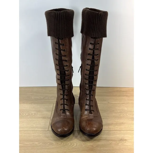 Cole‎ Haan Air WHITLEY Brown Distressed Leather Knee High Riding Boots Size 9.5