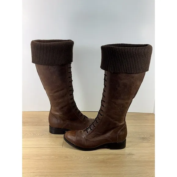 Cole‎ Haan Air WHITLEY Brown Distressed Leather Knee High Riding Boots Size 9.5
