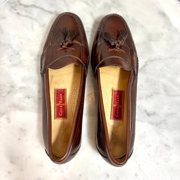 Cole Haan Men's Pinch Tassel Brown Leather Loafers Slip-On Dress Shoes Size 11