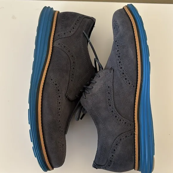 Cole Haan Originalgrand Men's 7 blue suede oxford with royal blue sole shoes