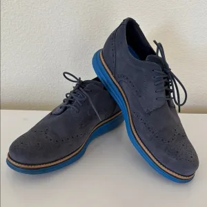 Cole Haan Originalgrand Men's 7 blue suede oxford with royal blue sole shoes