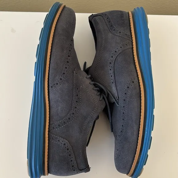 Cole Haan Originalgrand Men's 7 blue suede oxford with royal blue sole shoes