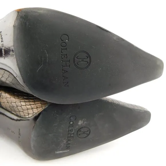 COLE HAAN Snake Textured Bronze Metallic Leather Ankle Bootie Heels 6