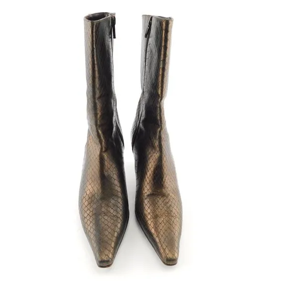 COLE HAAN Snake Textured Bronze Metallic Leather Ankle Bootie Heels 6